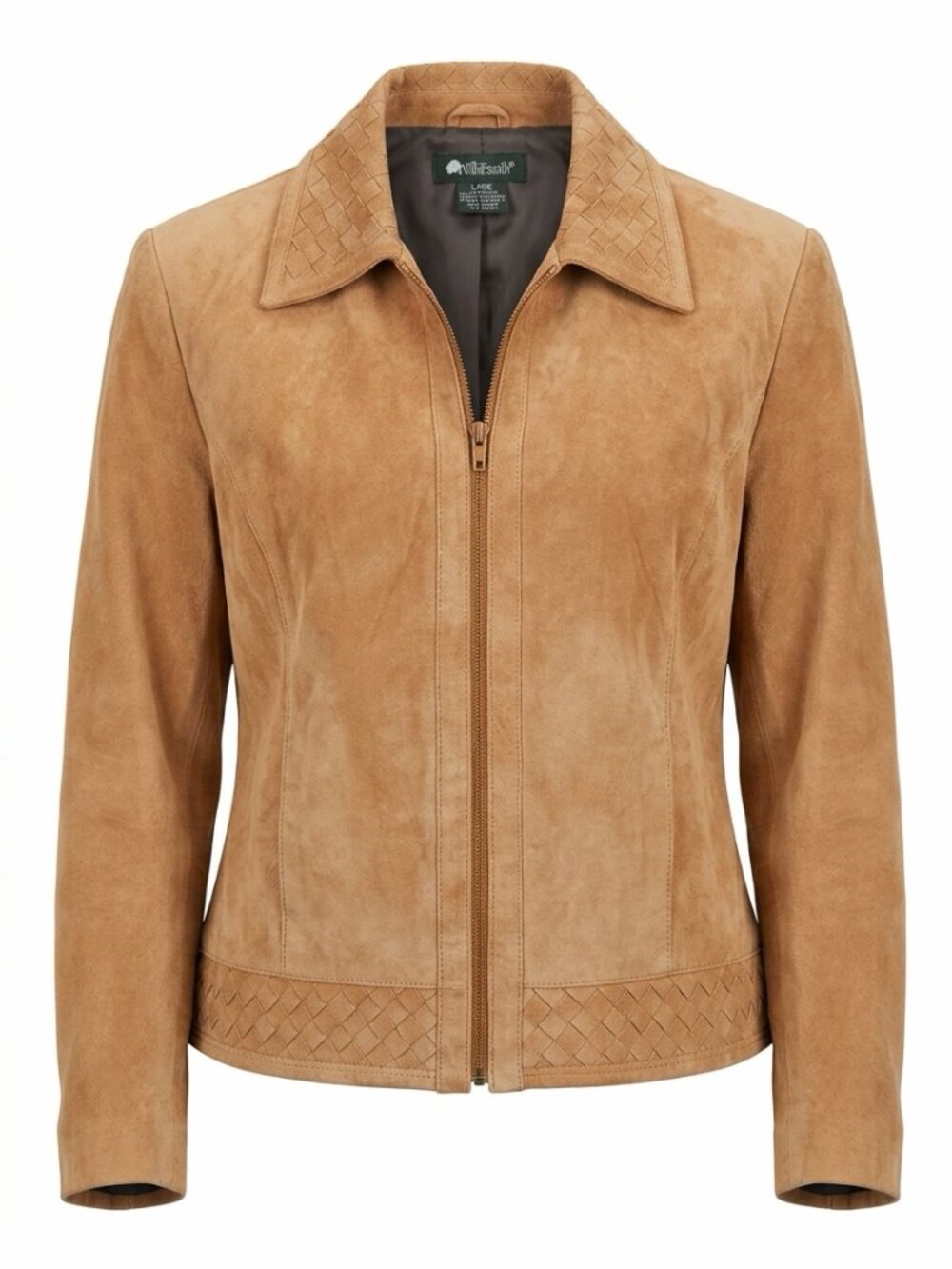 Will Smith 100% Leather Suede Jacket – Women’s Large – Woven Trim